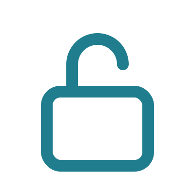 A teal blue open padlock icon on a plain white background.
