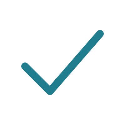 A teal checkmark icon on a plain white background.